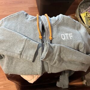 ORANGETHEORY Gray Zip-Up Hoodie with Orange Drawstrings